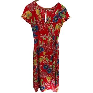 Sienna Sky Short-Sleeved Faux Wrap Dress Floral Pattern Keyhole Back Women's Med
